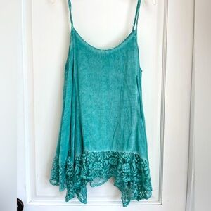 Entro teal colored spaghetti strap, top size large with lace.
